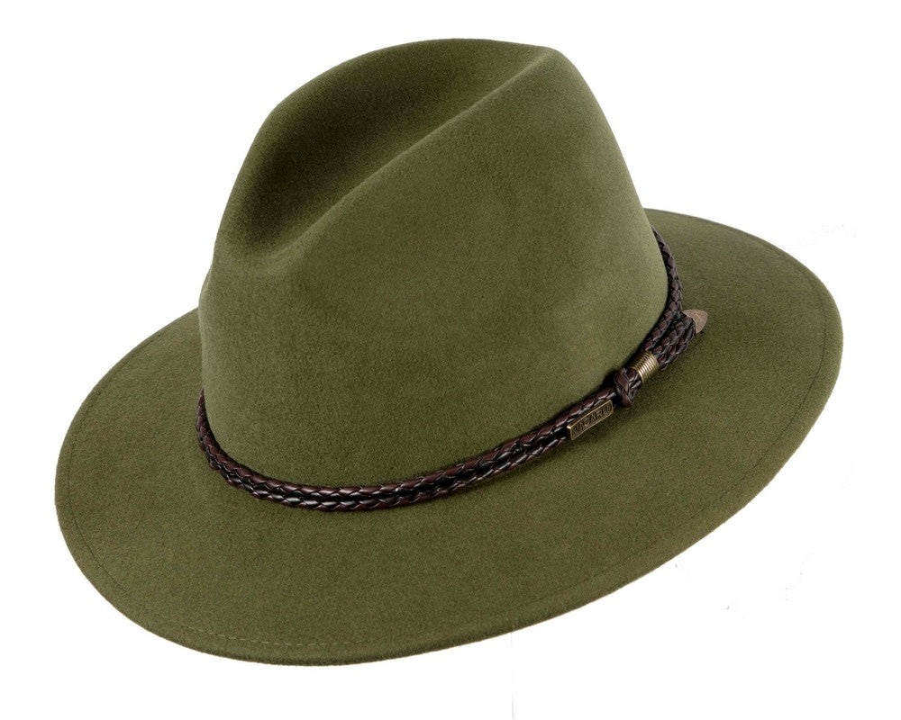 Unisex Green Fedora Felt Wide Brim Crushable Hat