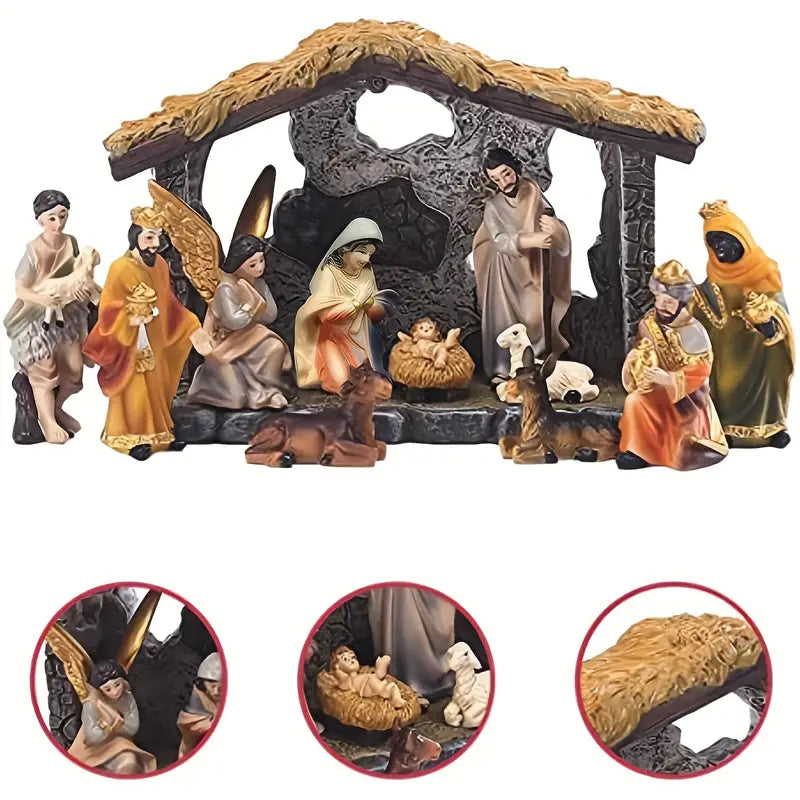 Divine Nativity: 12-Piece Realistic Christmas Figurine Set