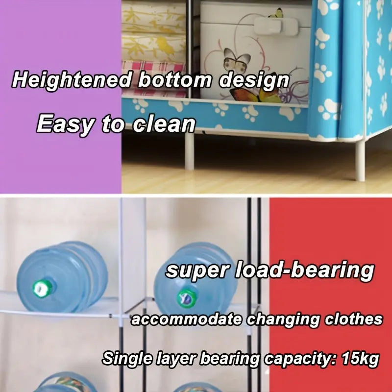 3-Column Floor Standing Cloth Wardrobe | Large Capacity Storage Organizer(Burgundy)