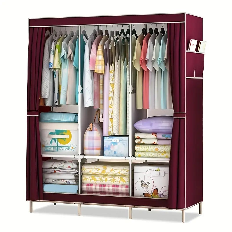 3-Column Floor Standing Cloth Wardrobe | Large Capacity Storage Organizer(Burgundy)