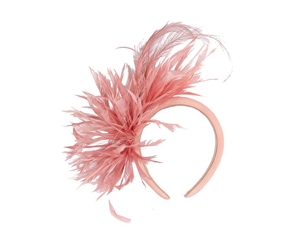 Coral feather headband by Cupids Millinery