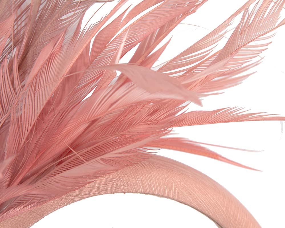 Coral feather headband by Cupids Millinery