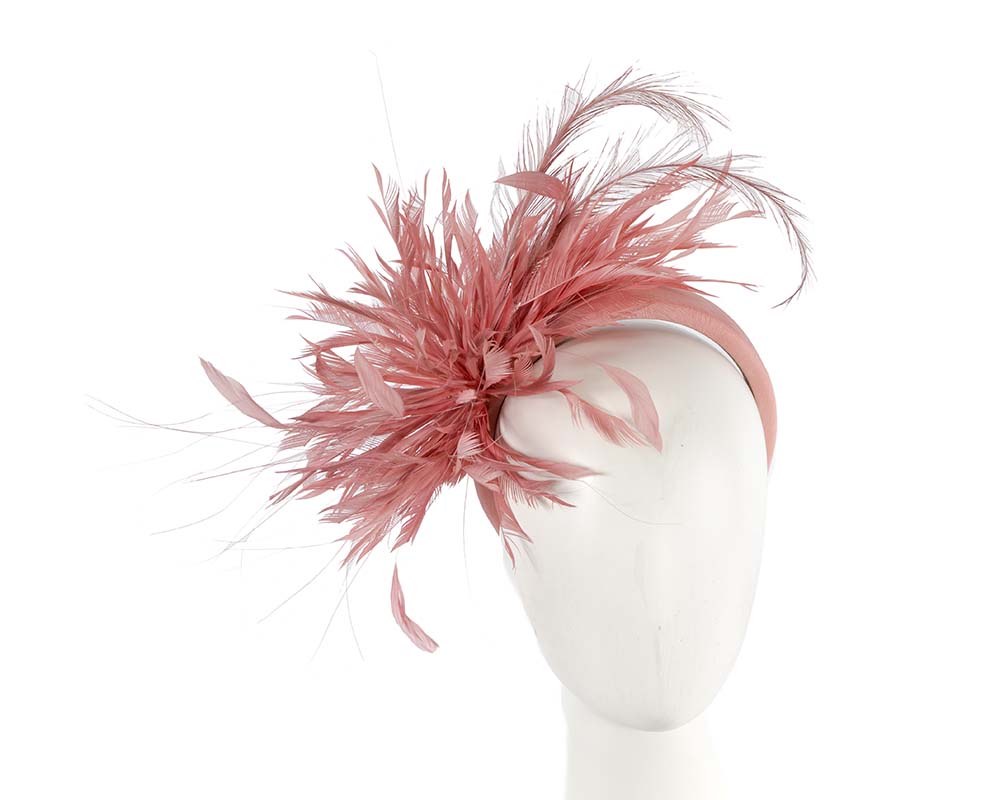Coral feather headband by Cupids Millinery