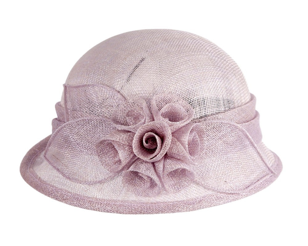 Lilac Sinamay Cloche Hat with Flower Trim