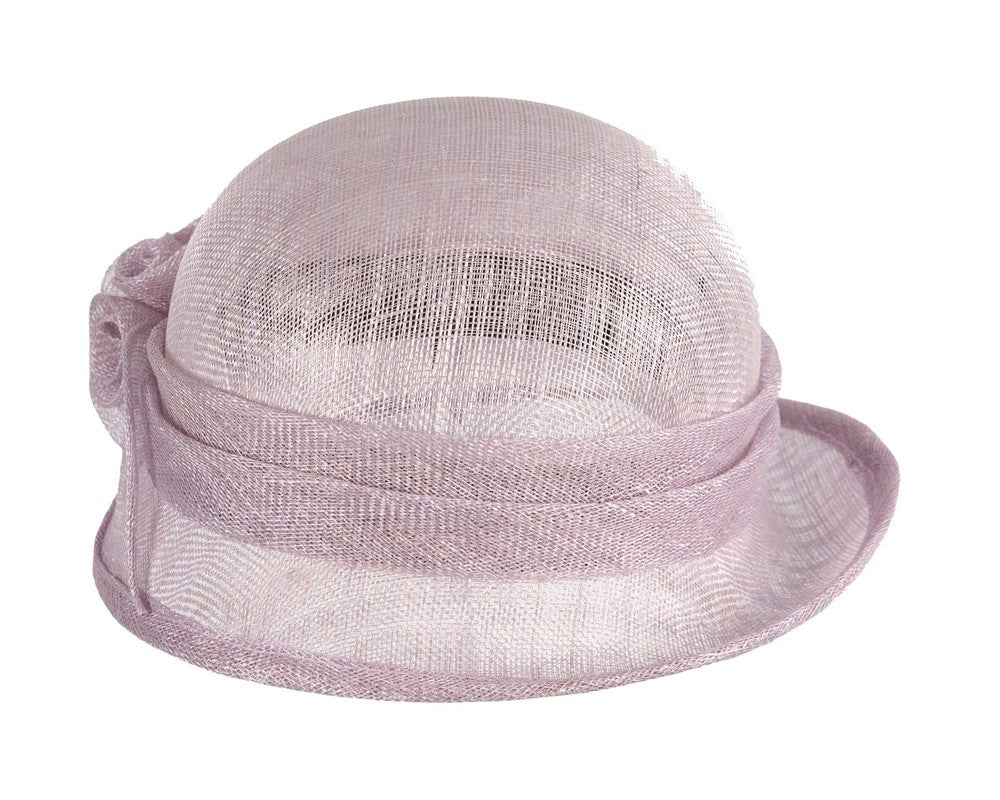 Lilac Sinamay Cloche Hat with Flower Trim