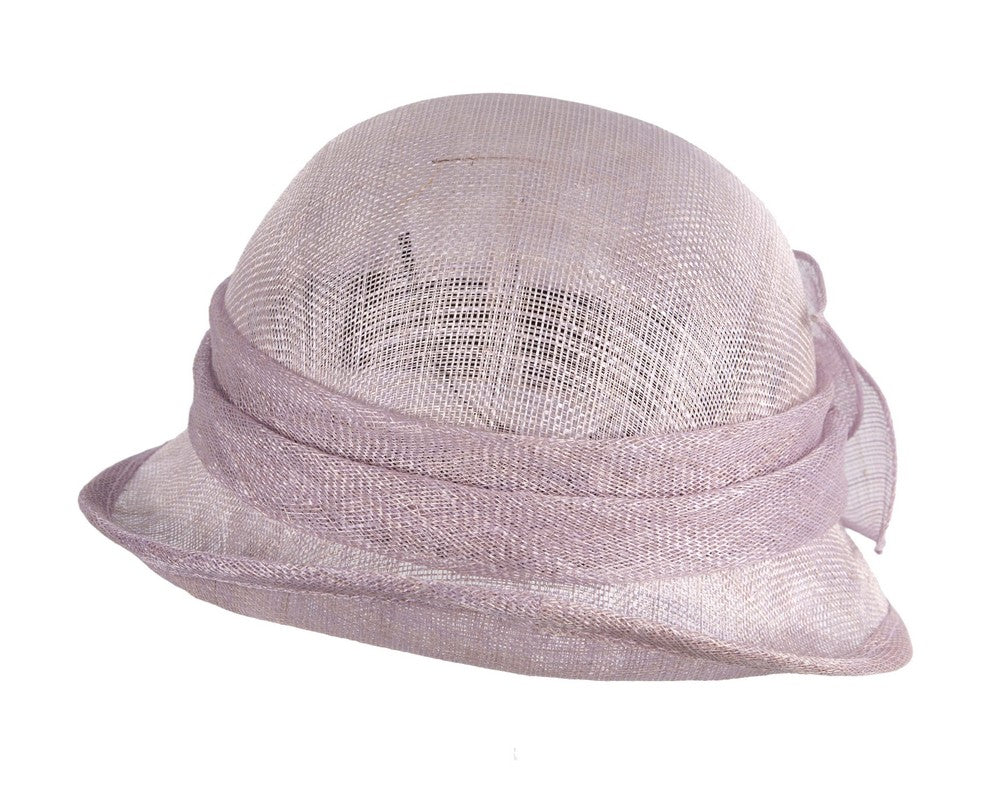 Lilac Sinamay Cloche Hat with Flower Trim