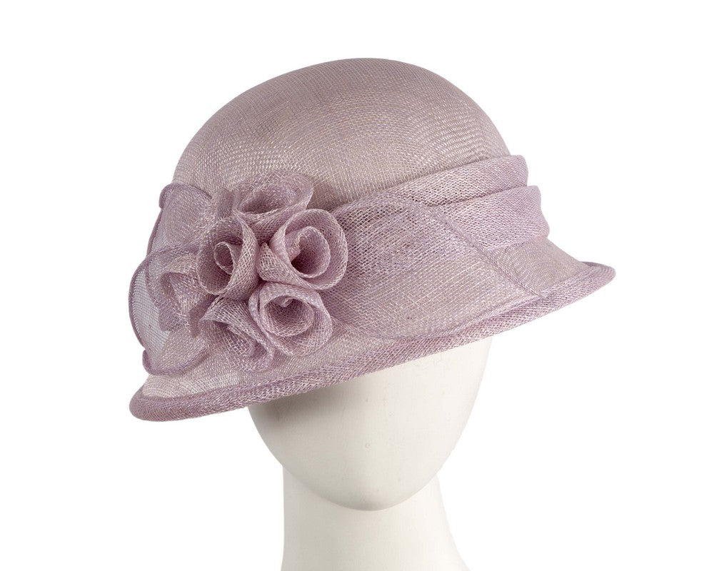 Lilac Sinamay Cloche Hat with Flower Trim