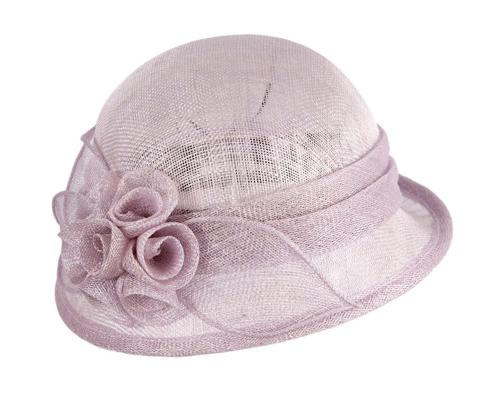 Lilac Sinamay Cloche Hat with Flower Trim