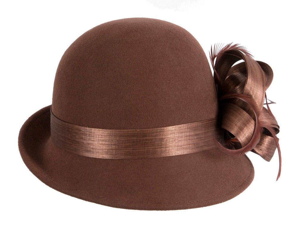 Exclusive chocolate brown cloche winter hat by Fillies Collection