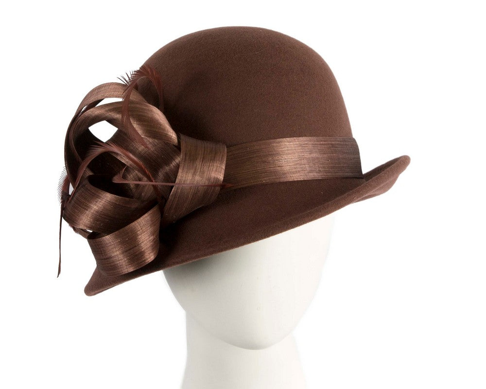 Exclusive chocolate brown cloche winter hat by Fillies Collection
