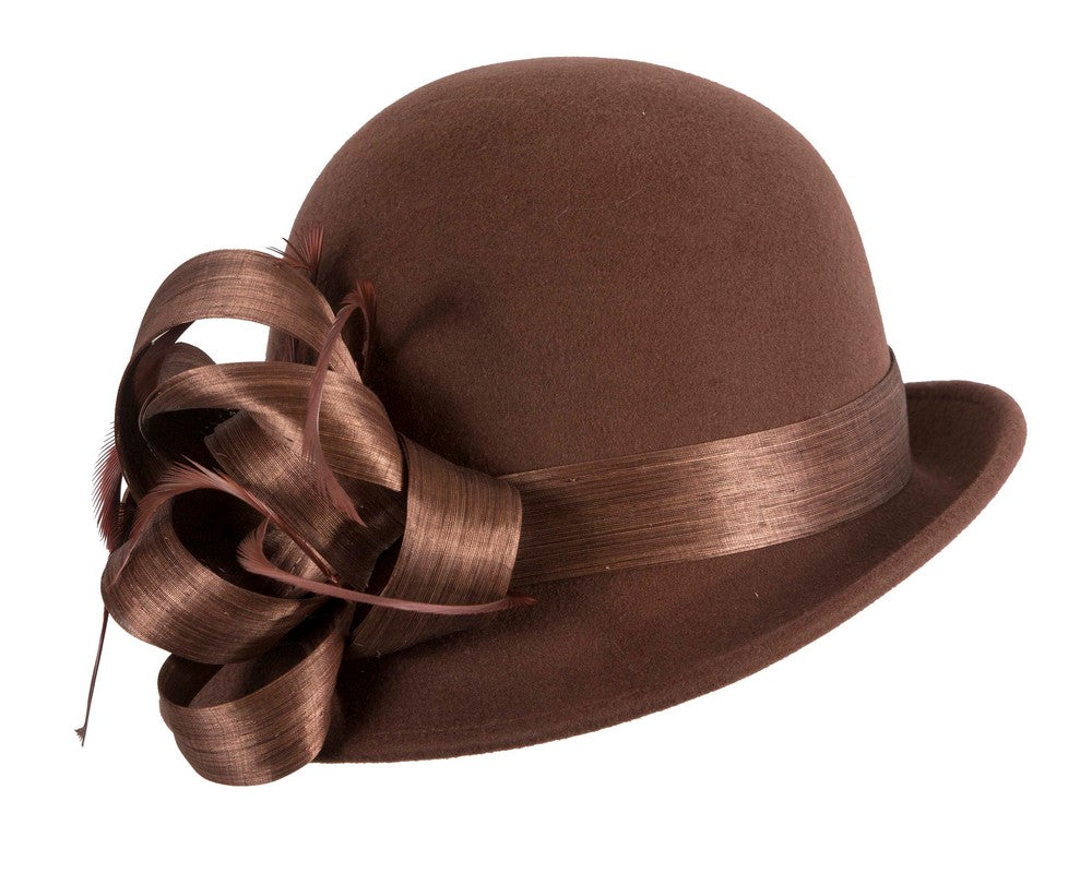 Exclusive chocolate brown cloche winter hat by Fillies Collection