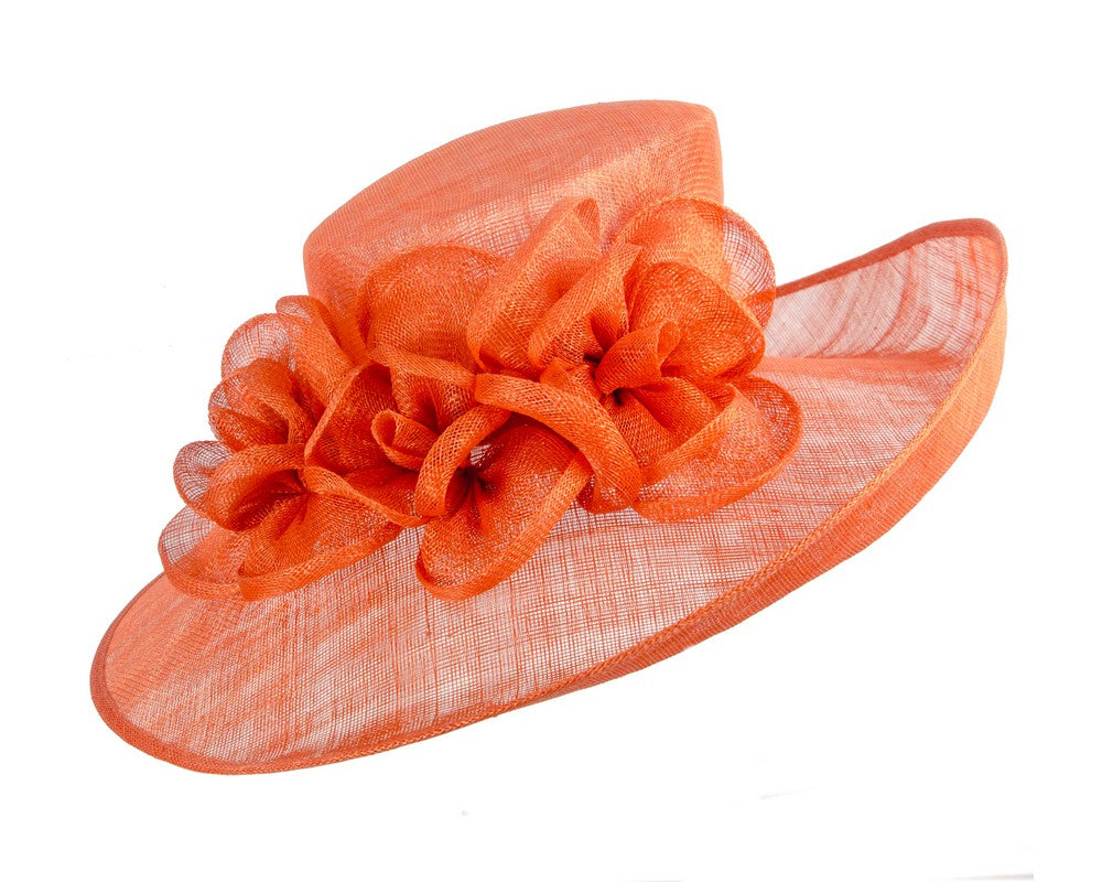 Orange wide brim sinamay fashion hat by Max Alexander
