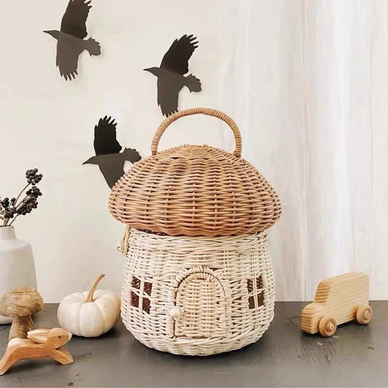 Rattan Mushroom Wicker Basket Cute Cartoon Tote