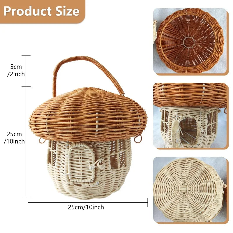 Rattan Mushroom Wicker Basket Cute Cartoon Tote