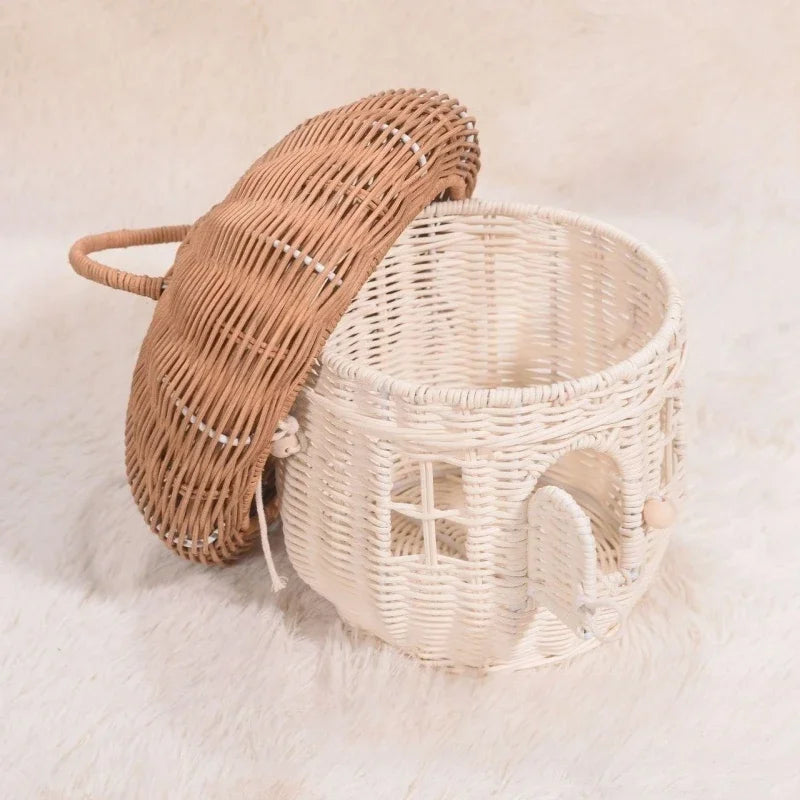 Rattan Mushroom Wicker Basket Cute Cartoon Tote