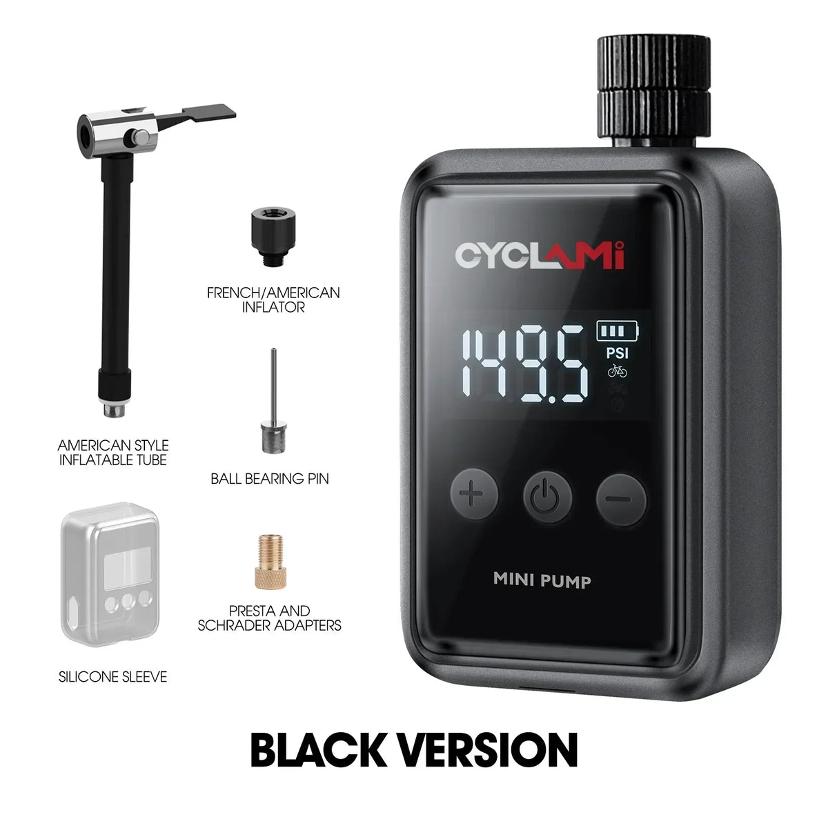150PSI Mini Electric Bike Air Pump Portable Rechargeable Tire Inflator Black
