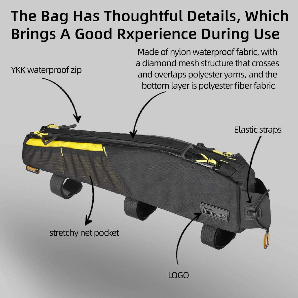Large Water-Resistant Top Tube Bike 2.1L Extra-Long Frame Bag Yellow