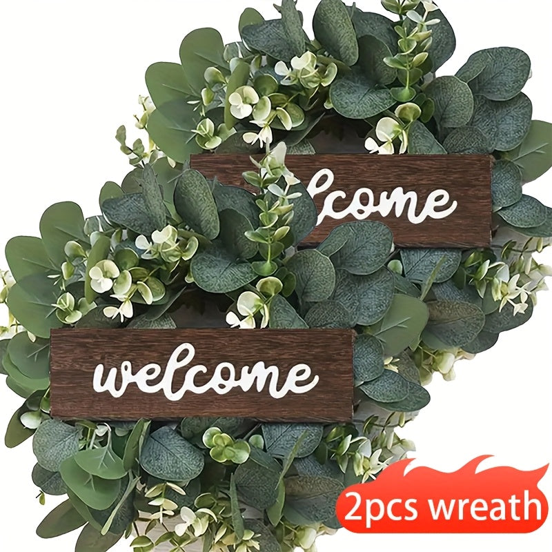 2pcs Evergreen Ramadan Artificial Eucalyptus Wreaths for Spring Decor